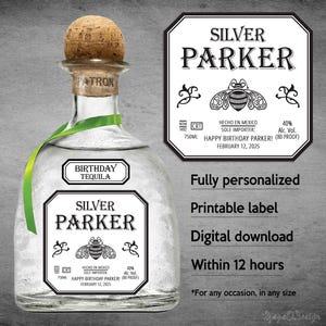 Patrón Tequila Label Replica, Custom Tequila Label, Personalized Printable Template, Digital Download Patron Bottle Label, Birthday, Wedding