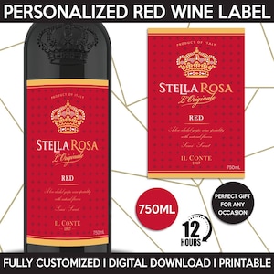 Wine Label Replica, Custom Red And White Wine Label, Personalized Template, Digital Download Printable Bottle Label, Gift Birthday, Wedding