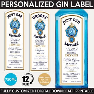Gin Label Replica, Custom Label, Personalized And Printable Template, Digital Download Dry Gin Bottle Label, Gift, Present, Birthday, 750ml
