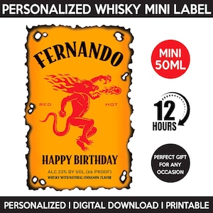 Cinnamon Whisky Mini Label, Custom Whisky Label, Personalized Template, Digital Download Whisky Bottle Label, Birthday, Wedding, 50ml