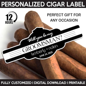 Custom Cigar Label, Wedding Cigar Label, Personalized And Printable Template, Digital Download Cigar Bar Favors, Cigar Band, Groomsman