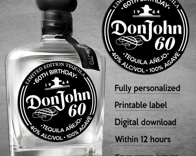 Featured listing image: Don Julio 70th Anniversary Label, Don Julio Jar Label, Personalized Template, Digital Download Tequila Bottle Label, Gift, Present