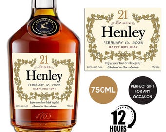Hennessy Label, Custom Liquor Label, Personalized And Printable Template, Digital Download Cognac Bottle Label, Gift For Birthday, Wedding
