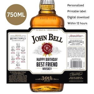 Bourbon Whisky Label, Custom Label, Personalized And Printable Template, Digital Download Whisky Bottle Label, Birthday, Best Friend, 750ml