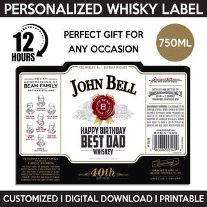Bourbon Whisky Label, Custom Label, Personalized And Printable Template, Digital Download Whisky Bottle Label, Birthday, Best Dad, 750ml