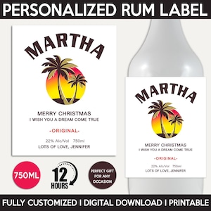 Custom Coconut Rum Label Replica, Personalized And Printable Template, Digital Download Rum Bottle Label, Gift For Christmas, 750ml