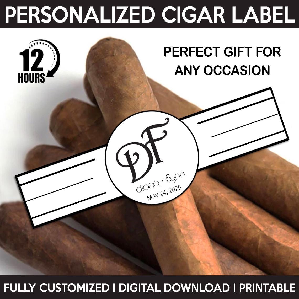 Custom Cigar Label, Wedding Cigar Label, Personalized And Printable Template, Digital Download Cigar Bar Favors, Wedding Cigar Band
