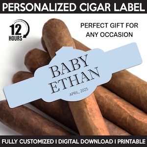 Custom Cigar Label, Baby Shower Cigar Label, Personalized And Printable Template, Digital Download Cigar Bar Favors, Baby Shower Cigar Band