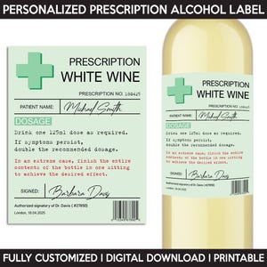 Prescription Label, Custom Alcohol Bottle Label, Personalized Template, Digital Download Wine Bottle Labels, Funny Gift For Birthday