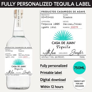 Casamigos Tequila Label, Custom Tequila Label, Personalized Template, Digital Download Casamigos Bottle Label, Birthday, Wedding, 750ml