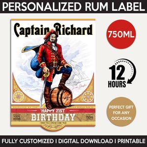 Custom Spiced Rum Label Replica, Personalized And Printable Template, Digital Download Rum Bottle Label, Gift For Birthday, Christmas, 750ml