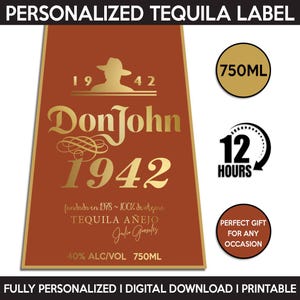 Don Julio 1942 Label Replica, Don Julio Logo, Personalized And Printable Template, Digital Download Tequila Bottle Label, Birthday Gift