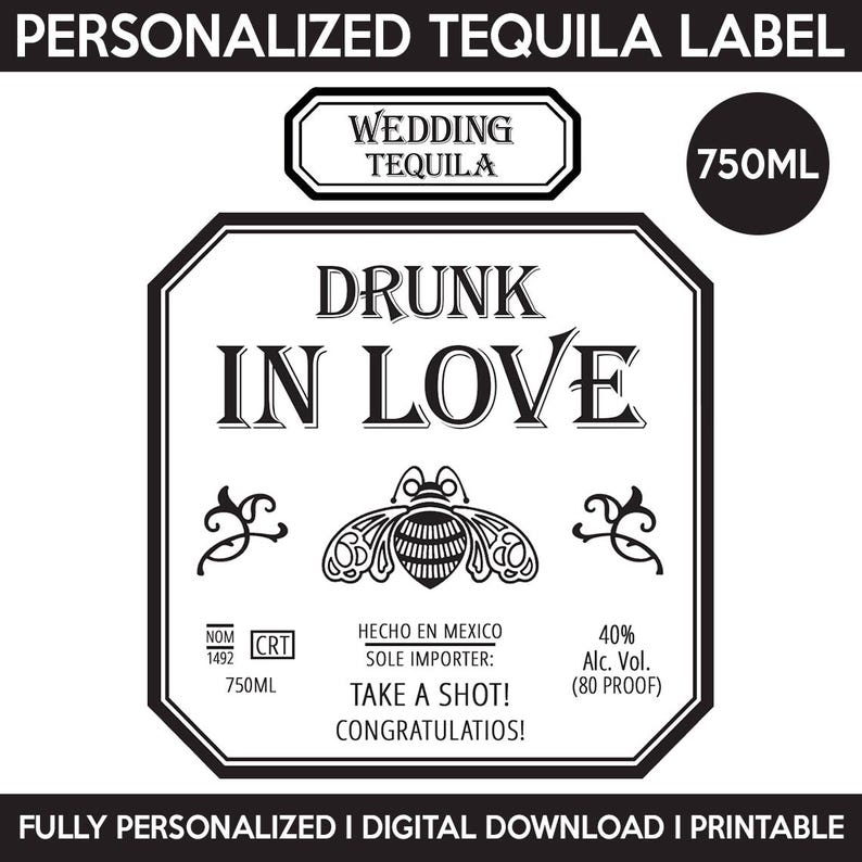 Patrón Tequila Label Replica, Custom Tequila Label, Personalized and Printable Template, Digital ...