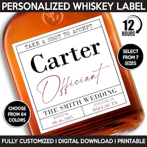 Custom Officiant Whisky Bottle Label, Officiant Gift, Digital Download And Printable Template, Wedding Liquor Label, Officiant Proposal