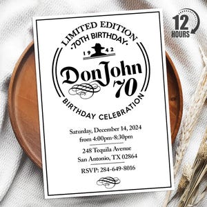 Don Julio 70th Anniversary Birthday Invitation, Don Julio Card, Personalized Invite Template, Digital Download Tequila Birthday Invitation