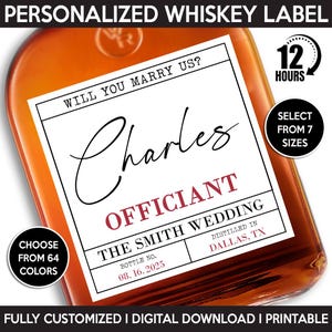 Custom Officiant Whisky Bottle Label, Officiant Gift, Digital Download And Printable Template, Wedding Liquor Label, Officiant Proposal