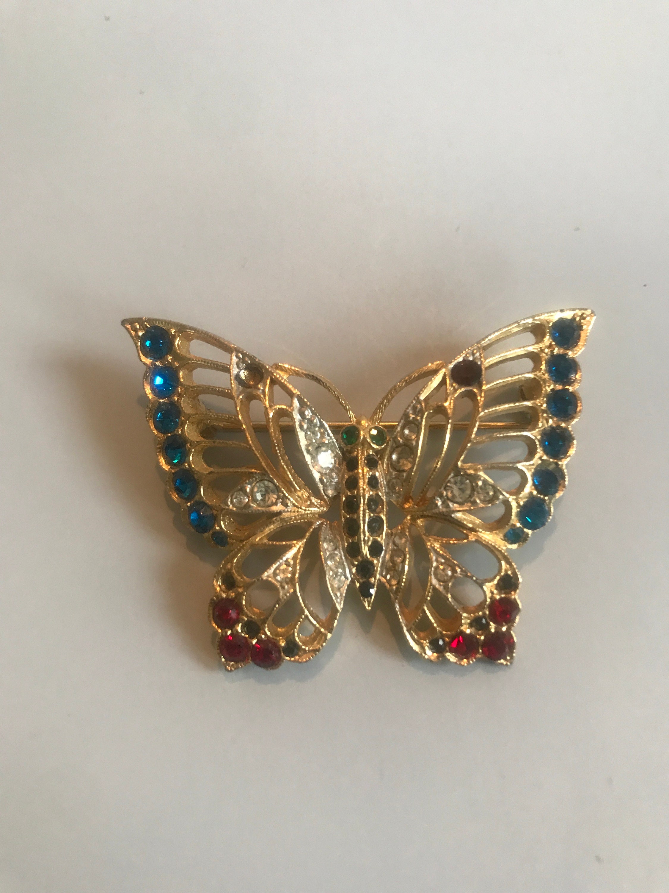 Broche Papillon En Plastique Vintage - Années 60 - Couleur Gris Bleu - Occasion