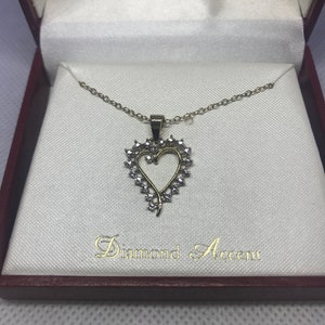 Ladies 18K gold over Sterling Silver Chain with Heart Pendant surrounded by Diamonds