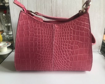 vintage Sac à main rose Liz Claiborne imitation crocodile