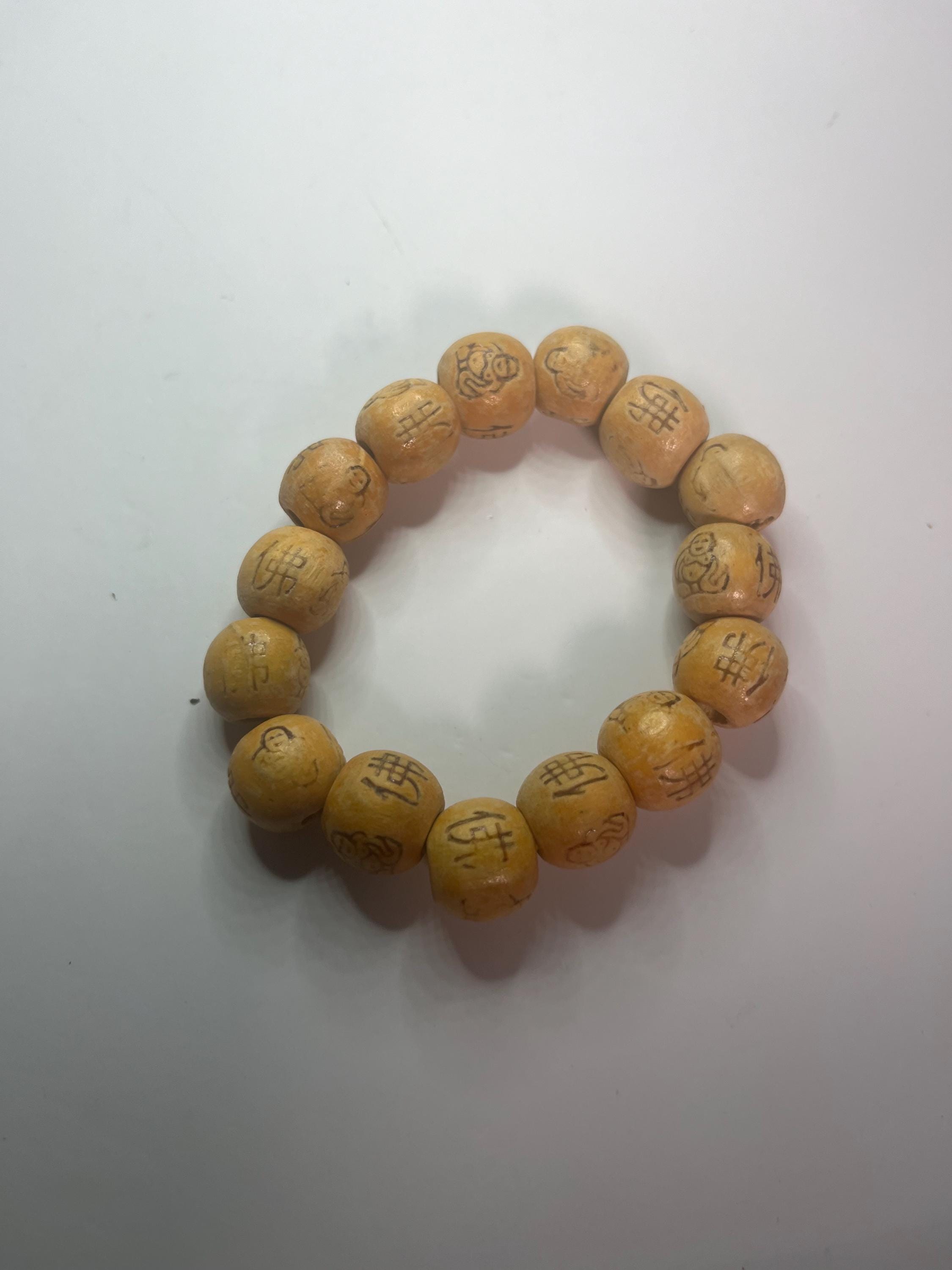 送税込【King Ice】FLATTENED CHINESE WOOD BEADED BRACELET ♪ Oak Wood Bracelet | Beaded Bracelets | King Ice