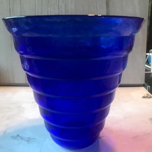 Vintage Cobalt Blue Ringed Vase