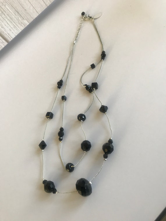 Black Beaded Double Strand Necklace