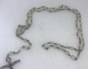 Silver Glass Catholic Rosary: Vintage Spiritual Elegance