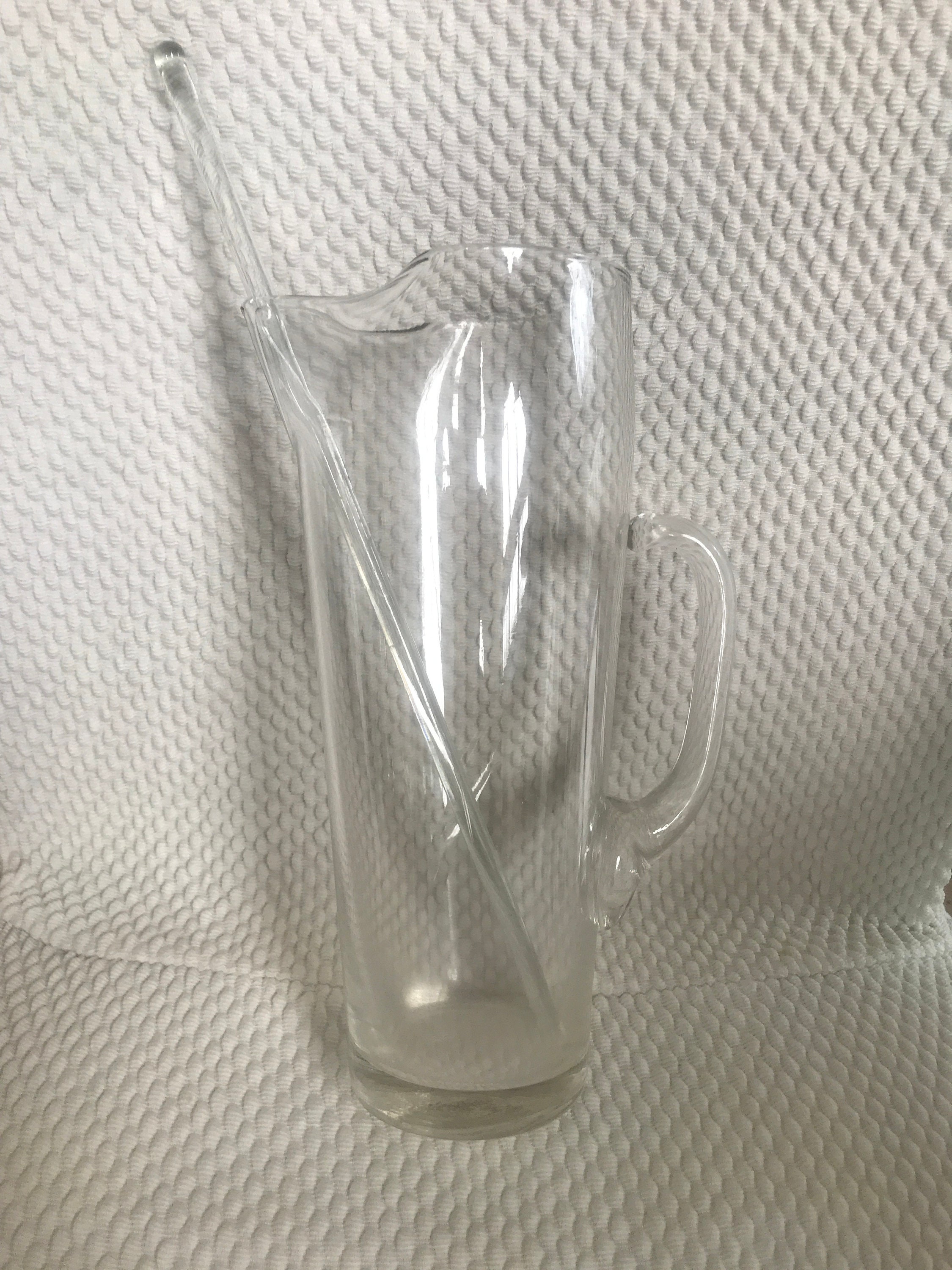 Vintage Blown Glass Martini Cocktail Pitcher with Swizzle Stick