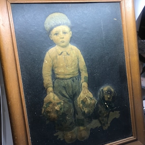 Timeless Bond: 1940s Dutch Boy & Dog 3D Litho Print - Framed Vintage Art!