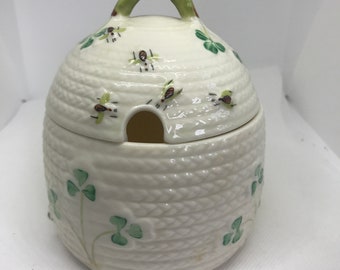 Belleek Shamrock Honey Pot with Lid