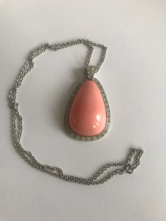 1970’s Vintage Faux Pink Coral Rhinestone Pendant 