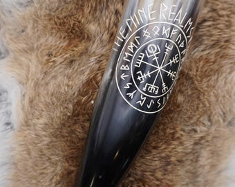 Large Viking Drinking Horn With Stand