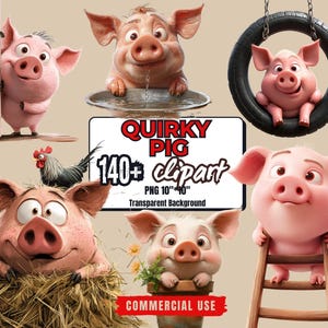 Plus de 140 autocollants de cochon original Clipart Bundle fond Transparent dessin animé drôle de cochon autocollants - cochon original PNG Silly Pig Clipart - cochon téléchargement numérique