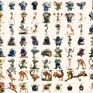 410+ Quirky Jungle Clipart PNG Funny Jungle Clipart - Funny Elongated Illustrations Funny Animal Stickers PNG Quirky Animals Jungle Stickers