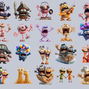 Discover the 130+ Quirky Funny Monster Clipart Bundle featuring silly monster stickers, goofy monster bundle PNGs, and cute monster graphics perfect for kids crafts, monster party clipart, and playful monster designs. Includes monster PNG, cartoon monster art, spooky cute monsters, digital monster PNGs, and colorful monster art for scrapbooking, planners, t-shirt designs, birthday invitations, DIY monster stickers, and print-on-demand projects.