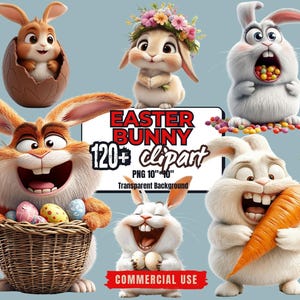 120+ Quirky Easter Bunny Clipart Bundle Transparent Background Cartoon Funny Bunny Stickers Quirky Rabbit PNG Quirky Silly Rabbit Clipart