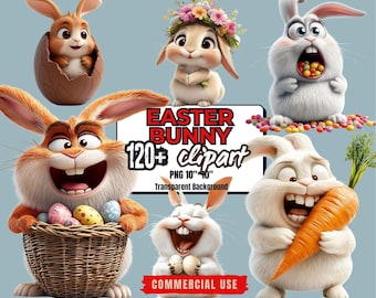 120+ Easter PNG Bundle -Funny Bunny Clipart: Quirky Easter Stickers (Commercial Use - Digital Download)
