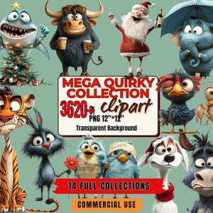 3620+ Quirky Animal Clipart Bundle: Lustige PNG Aufkleber (Transparenter Hintergrund, Kommerzielle Nutzung)