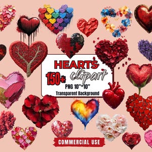 150+ Hearts Clipart Bundle - Love Graphics Heart Clipart PNG Printable Heart Art - Heart Illustration Transparent Background Commercial Use