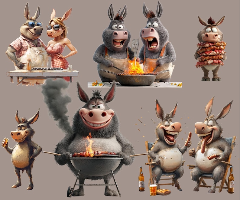 Donkey Clipart Funny Donkey PNG Grill Party Clipart Cute Donkey Art Donkey Party Clipart BBQ Clipart Bundle Donkey Grill Art Funny BBQ Stickers Quirky Donkey PNG Donkey Clipart Set Donkey Grill Art Funny Donkey