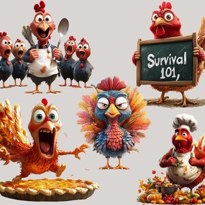 100+ Quirky Funny Thanksgiving PNG Turkey Clipart Bundle Whimsical PNGs Transparent Background Cartoon Turkey Stickers Thanksgiving Clipart