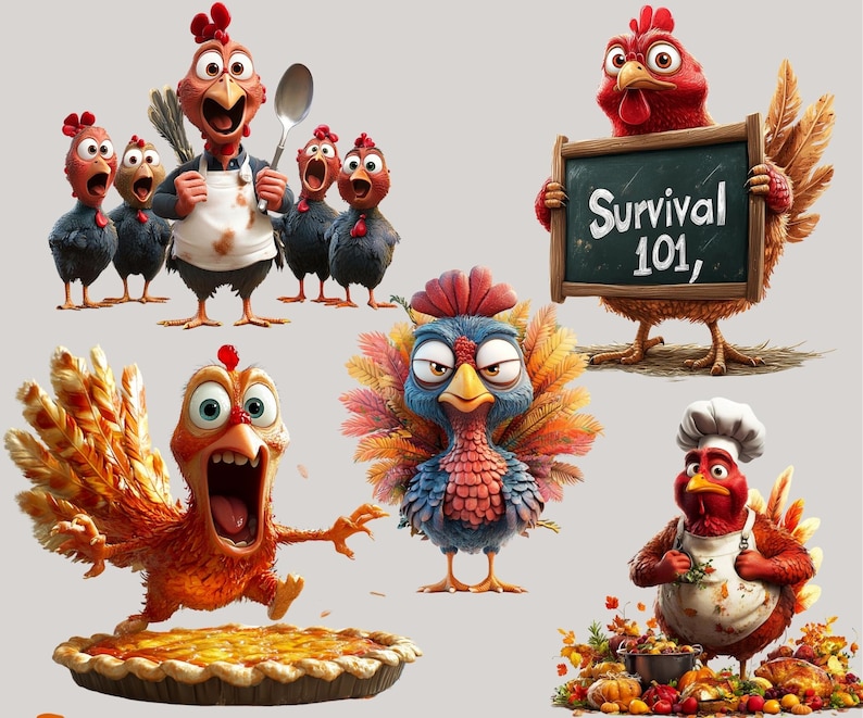 100+ Quirky Funny Thanksgiving PNG Turkey Clipart Bundle Whimsical PNGs Transparent Background Cartoon Turkey Stickers Thanksgiving Clipart