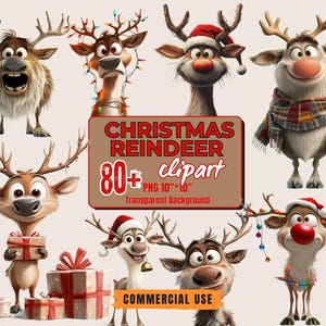 Plus de 80 cliparts de renne de Noël – Renne décalé et drôle PNG Renne original de clipart de Noël sur fond transparent à usage commercial