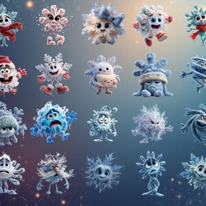 130+ funny quirky snowflakes clipart bundle featuring cute winter snowflake illustrations in high-resolution PNG format. Includes whimsical winter designs ideal for Christmas crafts, holiday cards, stickers, planners, and sublimation projects. This versatile snowflake PNG pack offers unique decorative elements perfect for DIY creators, digital projects, and print-on-demand products.