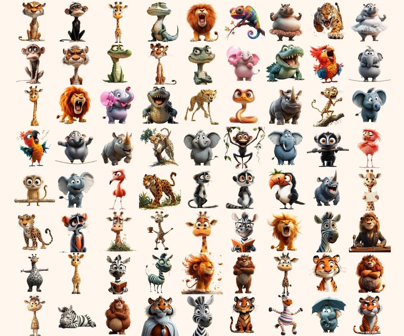 410+ Quirky Jungle Clipart PNG Funny Jungle Clipart - Funny Elongated Illustrations Funny Animal Stickers PNG Quirky Animals Jungle Stickers
