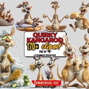 170+ Quirky Kangaroo Sticker Pack - Funny Kangaroo Art - Kangaroo PNG Bundle - Kangaroo Digital Art -Transparent Background Commercial Use