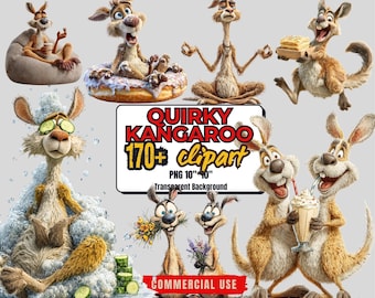 170+ Funny Kangaroo Clipart Bundle: Quirky Aussie Animal PNG (Digital Download, Commercial Use)