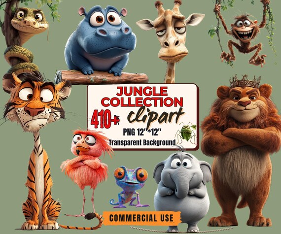410+ Quirky Jungle Animal Clipart: Funny Animal PNG Illustrations (Transparent Background, Commercial Use)
