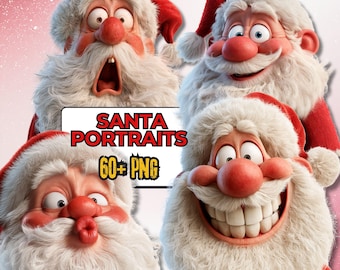 60+ Funny Santa PNG Bundle, Quirky Holiday PNG Clipart, Christmas Digital Download Stickers
