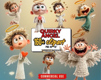 160+ Funny Angel Clipart Bundle: Quirky Angel PNGs (Transparent Background, Commercial Use)